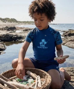 New Watery UV-trøje til børn - Katsu Kortærmet Rashguard - Blå/mørkeblå