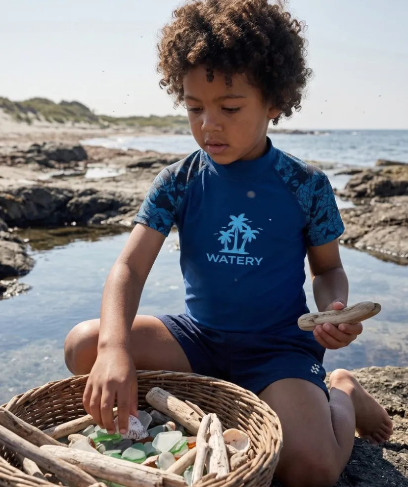 New Watery UV-trøje til børn - Katsu Kortærmet Rashguard - Blå/mørkeblå