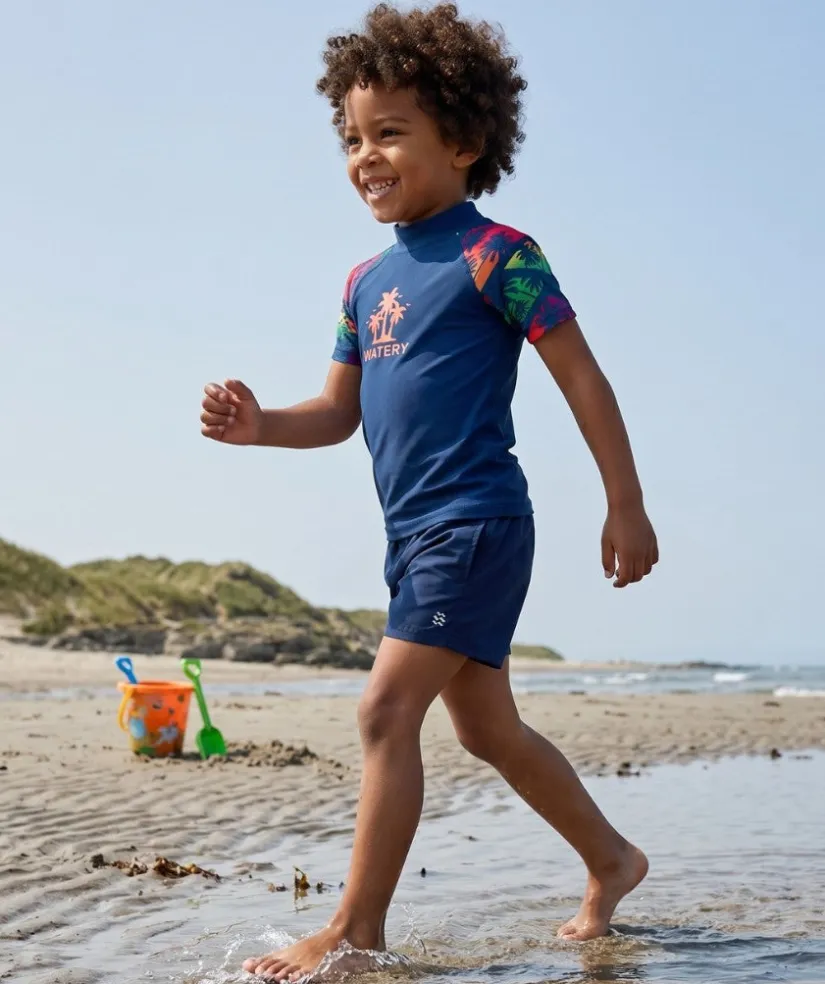 Online Watery UV-trøje til børn - Katsu Kortærmet Rashguard - Multi/mørkeblå