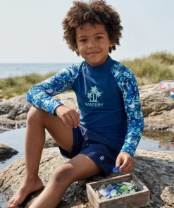 Online Watery UV-trøje til børn - Katsu Langærmet Rashguard - Lyseblå/mørkeblå