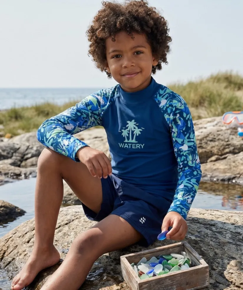 Online Watery UV-trøje til børn - Katsu Langærmet Rashguard - Lyseblå/mørkeblå