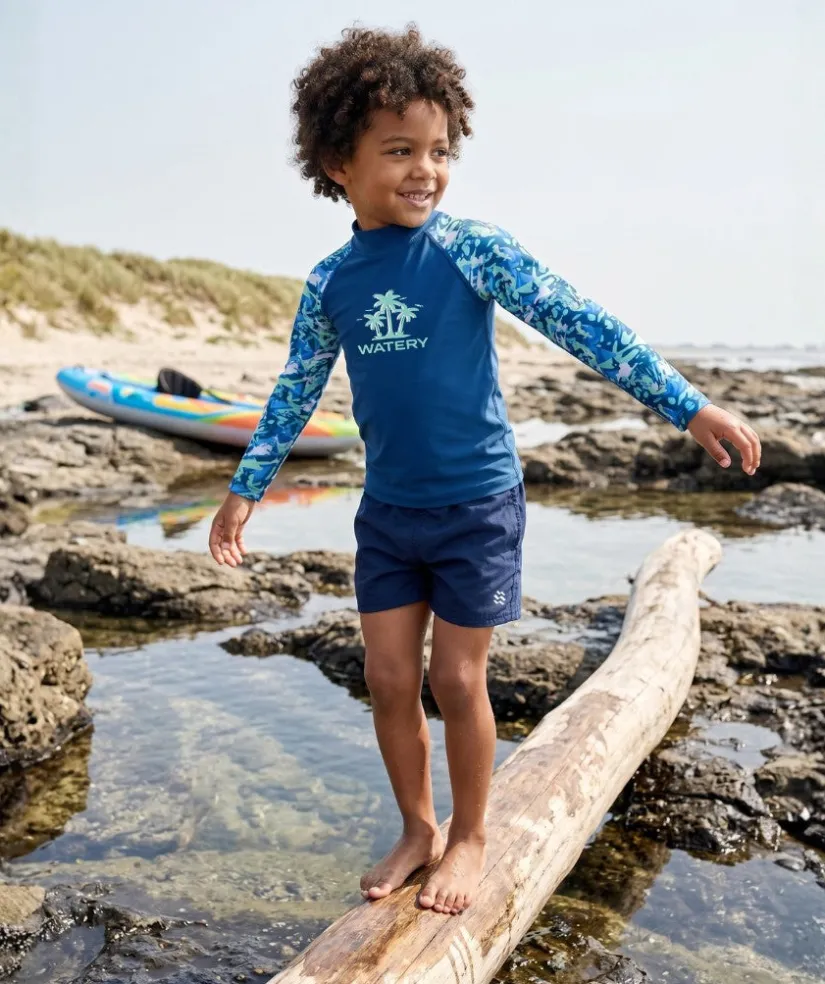 Online Watery UV-trøje til børn - Katsu Langærmet Rashguard - Lyseblå/mørkeblå