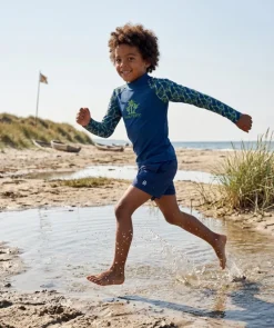 Clearance Watery UV-trøje til børn - Katsu Langærmet Rashguard - Grøn/mørkeblå