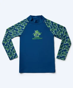 Clearance Watery UV-trøje til børn - Katsu Langærmet Rashguard - Grøn/mørkeblå