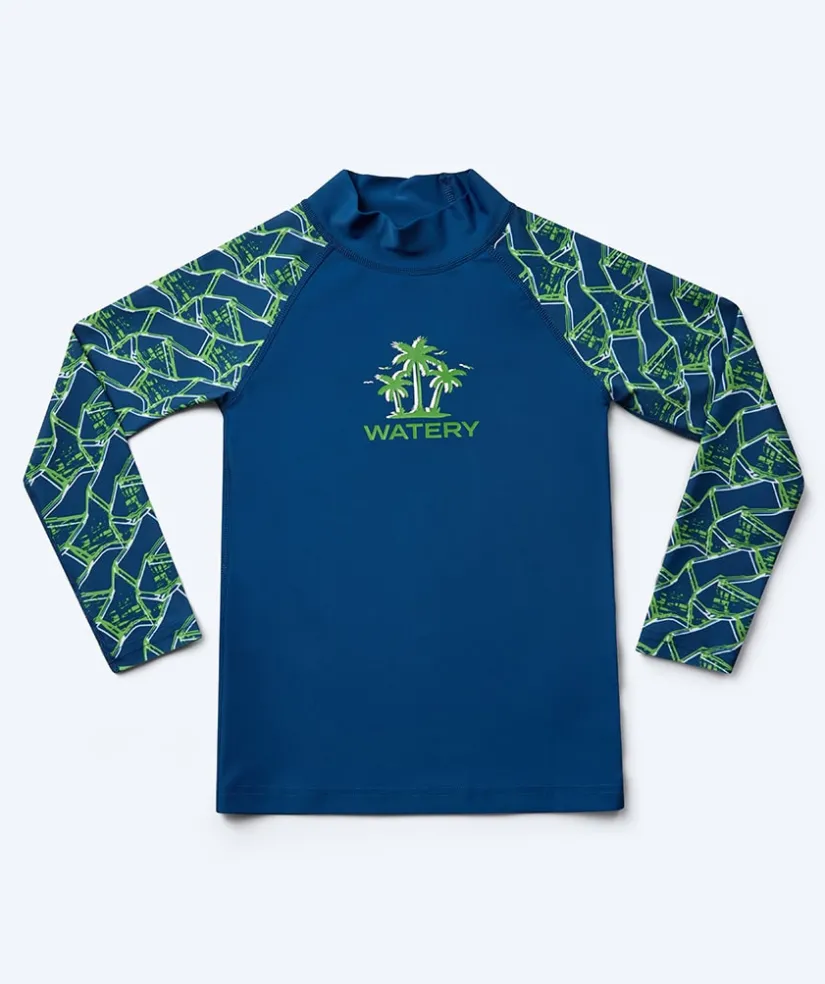 Clearance Watery UV-trøje til børn - Katsu Langærmet Rashguard - Grøn/mørkeblå