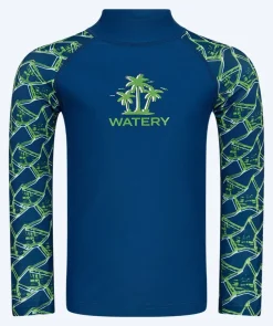 Clearance Watery UV-trøje til børn - Katsu Langærmet Rashguard - Grøn/mørkeblå