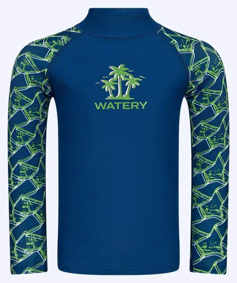 Clearance Watery UV-trøje til børn - Katsu Langærmet Rashguard - Grøn/mørkeblå