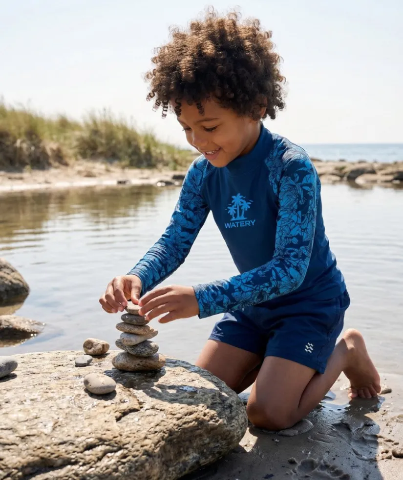 Hot Watery UV-trøje til børn - Katsu Langærmet Rashguard - Blå/mørkeblå