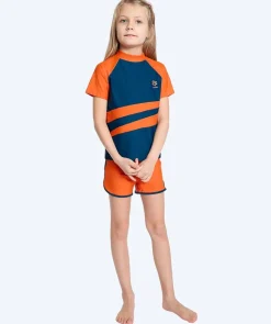 Watery UV-trøje til børn - Manami Kortærmet Rashguard - Orange/blå