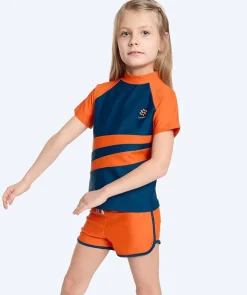 Watery UV-trøje til børn - Manami Kortærmet Rashguard - Orange/blå