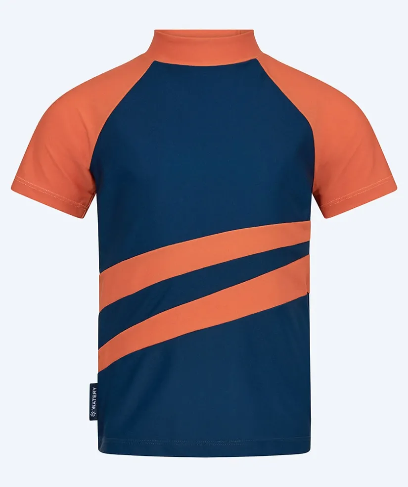 Watery UV-trøje til børn - Manami Kortærmet Rashguard - Orange/blå