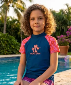 Hot Watery UV-trøje til børn - Osiris Kortærmet Rashguard - Pink/mørkeblå
