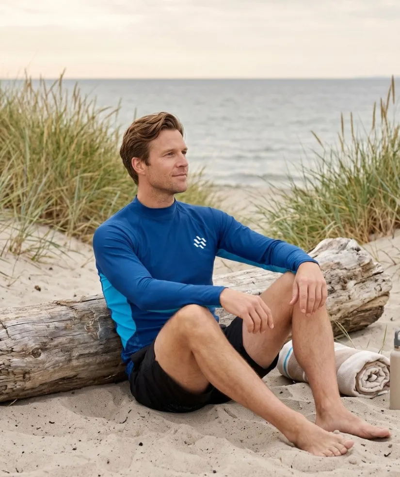 Hot Watery UV-trøje til mænd - Scylla Langærmet Rashguard - Mørkeblå/lyseblå