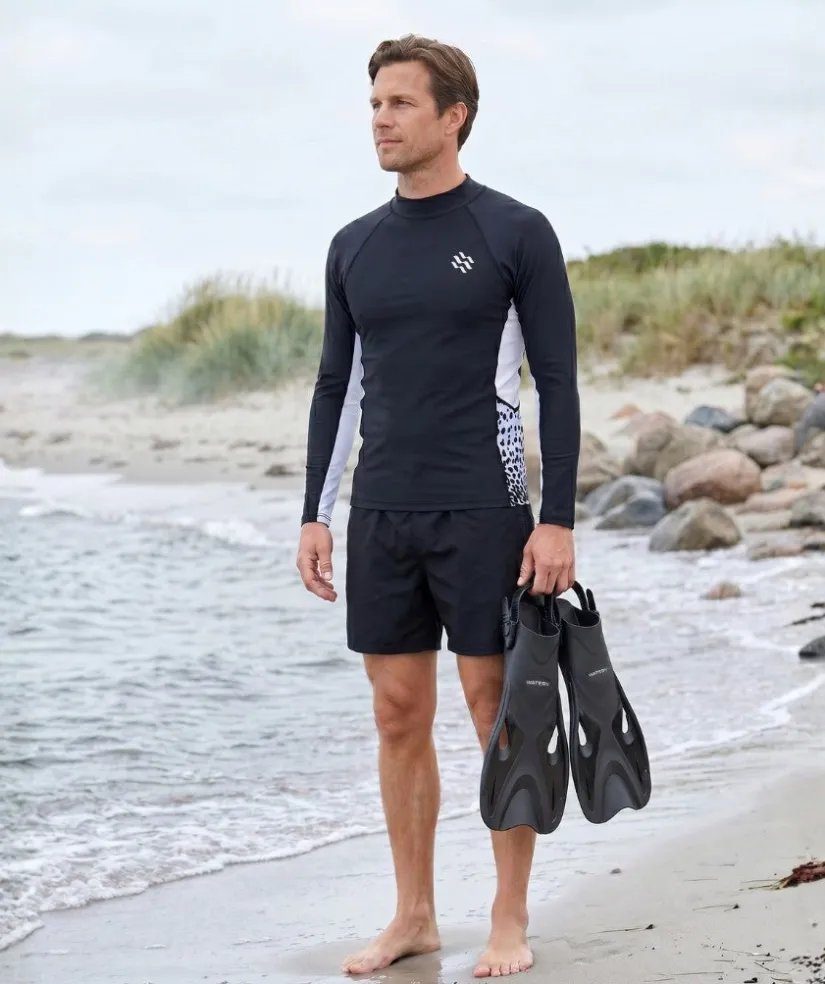Watery UV-trøje til mænd - Scylla Langærmet Rashguard - Sort/hvid