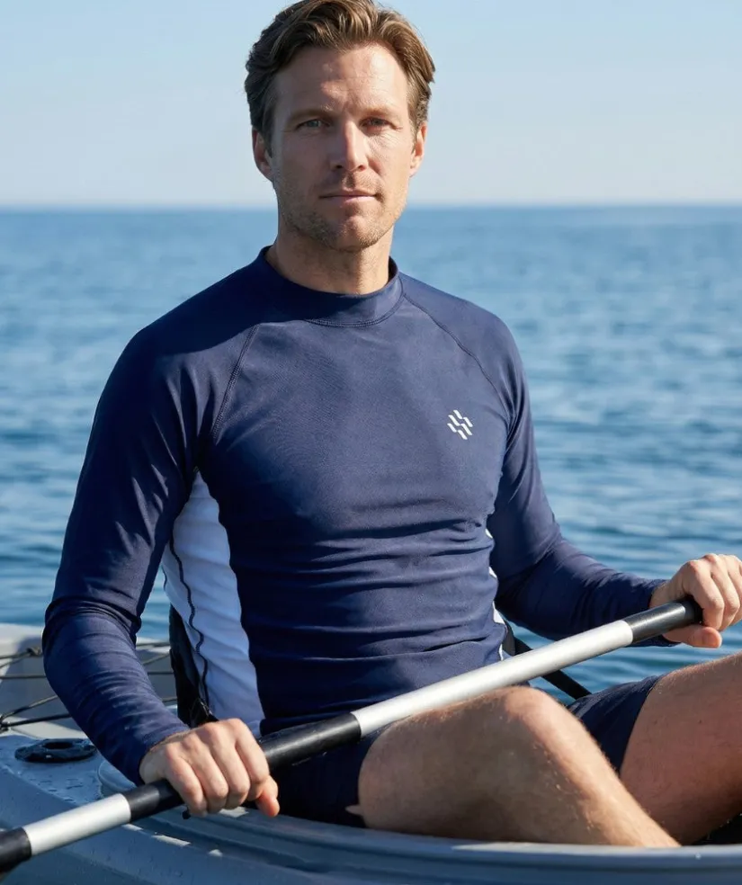 Hot Watery UV-trøje til mænd - Talcott Langærmet Rashguard - Mørkeblå/hvid